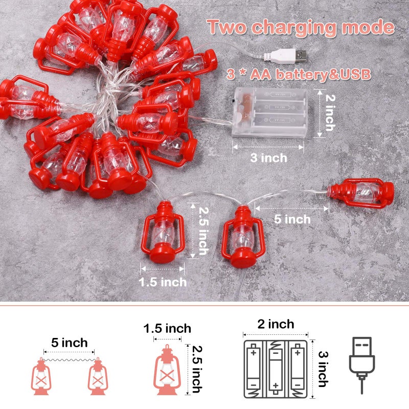 AceList 20 LED Red Lantern String Lights Mini Kerosene Lamp for Indoor Outdoor Patio Garden Holiday Home Ramadan Wedding Party Christmas Tree New Year Decorations(Warm White Light) - Image 5